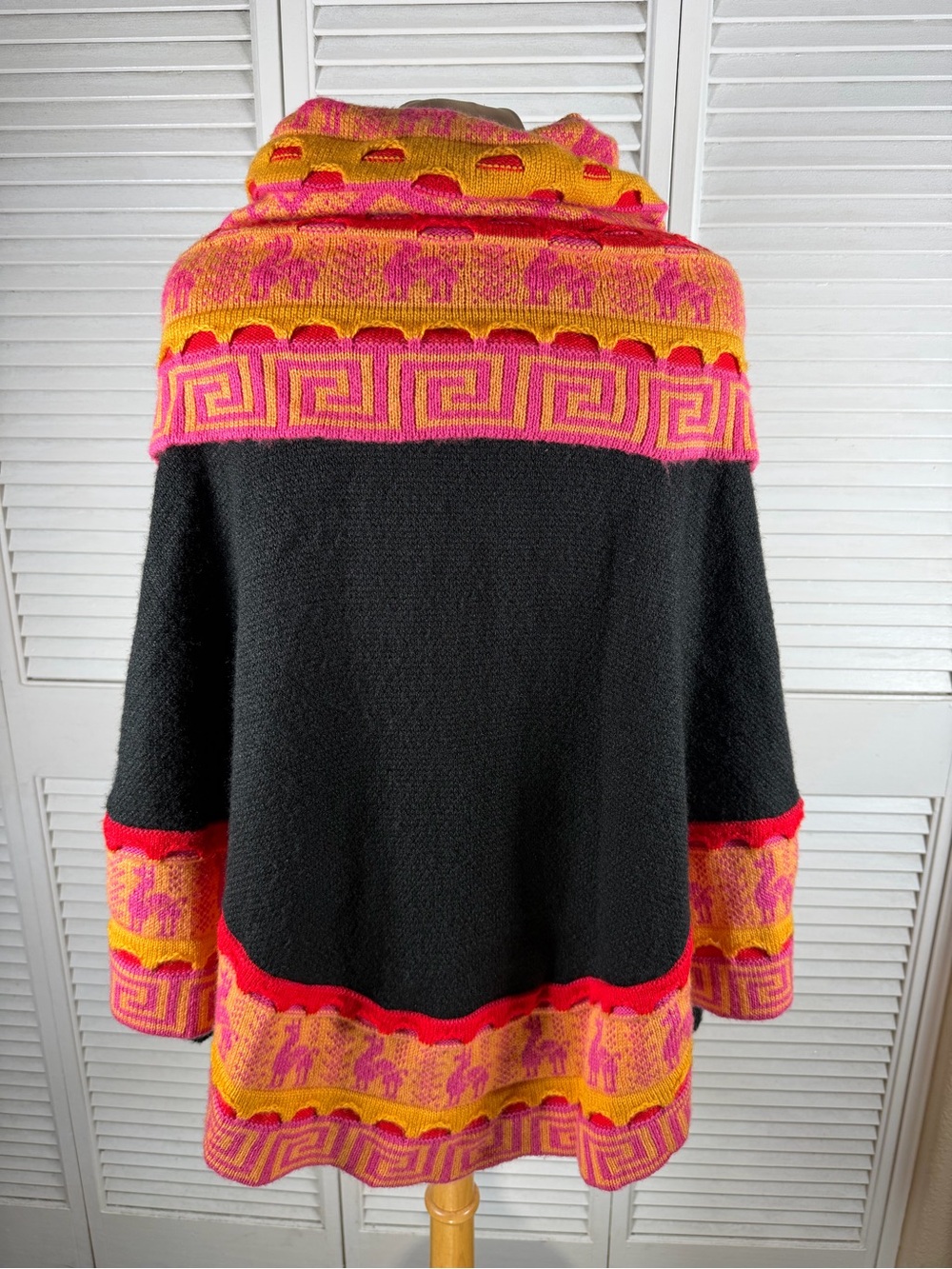Andean Inspired Llama Print Poncho Sweater Cowl Neck One Size